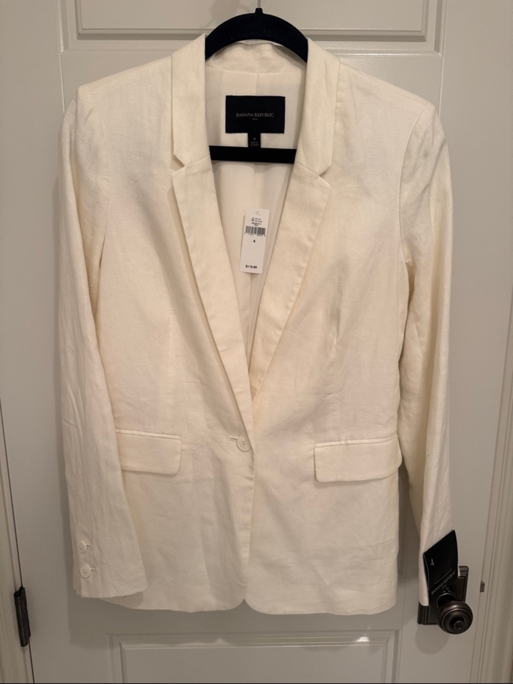Banana Republic Cream Single-Button Linen-Blend Blazer
